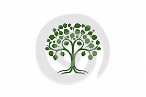 Stylized green tree with circular leaves. Flat illustration. White background. Symbolizing growth and connection