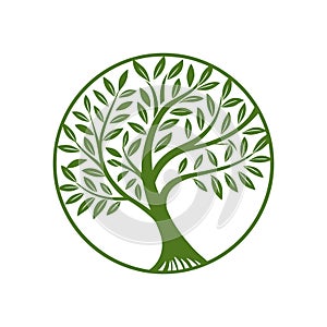 Stylized green tree of life in a circle emblem
