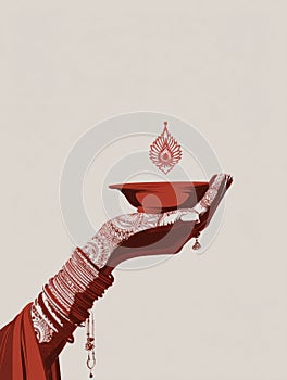 Stylized Hand Applying Sindoor in Traditional Ceremony With Light Backdrop and Empty Top Margin photo
