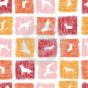 Stylized hand drawn dog breeds silhouettes seamless pattern photo