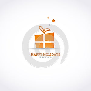 Stylized Happy Holiday card with holiday gift box