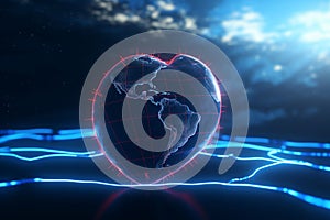 Stylized heartbeat line forming a globe