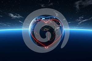 Stylized heartbeat line forming a globe