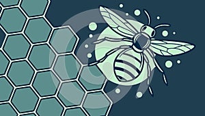Stylized Honeycomb Pattern with a Detailed Bee, vector design Generative AI