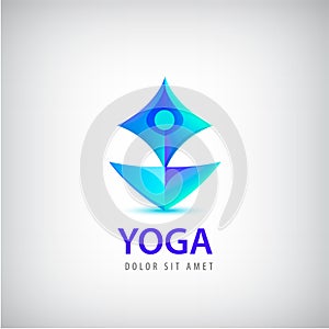 Stylized human yoga shape Logo. Man sitting Lotus pose design vector template.