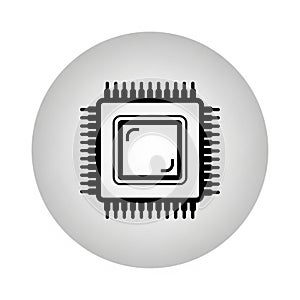 Stylized Icon of a Computer Microprocessor Chip in a Circle microchip
