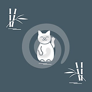 Stylized icon of japanese lucky cat Maneki Neko.