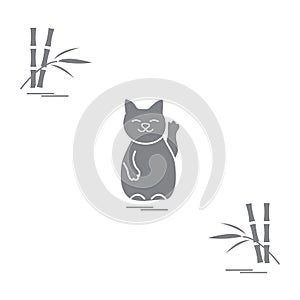 Stylized icon of japanese lucky cat Maneki Neko.