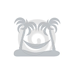 Stylized icon of rest in a hammock under two palm trees