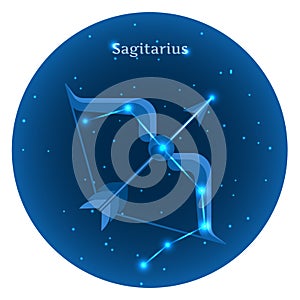Stylized icons of zodiac signs in the night sky with bright stars constellation in front.