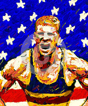 Stylized illustration of an American Olympic wrestler created by AI