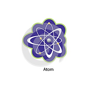 Abstract representation of an atom with orbiting electrons isolated on white background