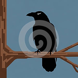 Stylized illustration of a black raven