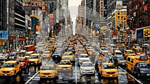 Stylized Illustration of Busy Urban Street Traffic