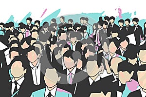 Stylized illustration of crowd of business men and women