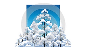 Winter Forest Scene with Snow-Covered Trees and Blue Sky