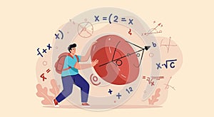 Student Solving Math Problems with Geometric Shapes and Equations