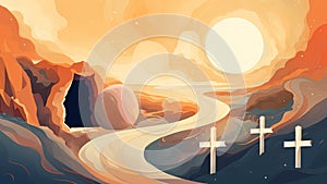 Stylized Illustration of Easter Sunrise at the Empty Tomb