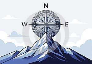 A stylized illustration features a large compass rose set against a