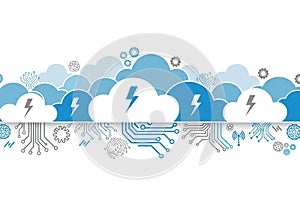 Stylized illustration featuring multiple overlapping cloud