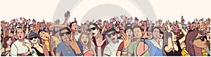 Stylized illustration festival crowd at live concert partying and having fun photo