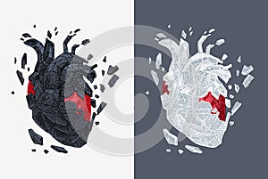 Stylized illustration of heart covered cracking with stone