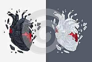 Stylized illustration of heart covered cracking with stone photo