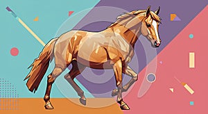 Stylized illustration of a horse in a polygonal design. The horse is depicted in photo