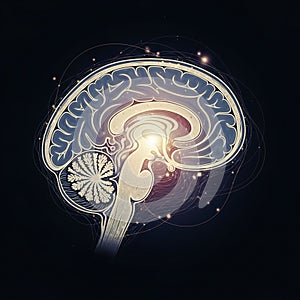 In profile view featuring an intricate network of glowing lines