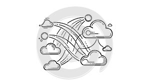 A stylized illustration of interconnected cloud computing technology