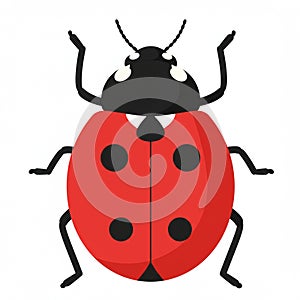 Stylized illustration of a ladybug (Coccinellidae) with a black head, white eyes, and photo