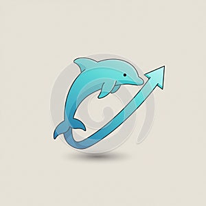 A stylized illustration of a light blue dolphin (Delphinus delphis) intertwined with an photo