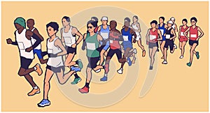 Stylized illustration of marathon runners in color