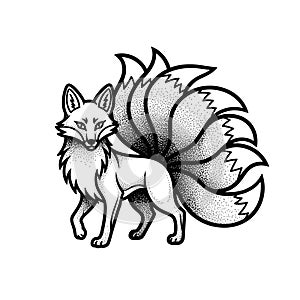 Mythical Nine-Tailed Fox Illustration