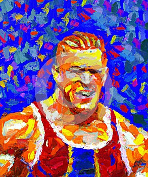 Stylized illustration of an Olympic wrestler created by AI