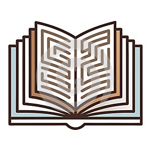Open Book Labyrinth Illustration: Reading, Problem-Solving, Education, and Knowledge Concept