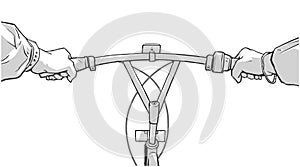 Stylized illustration of person holding bicycle handlebar