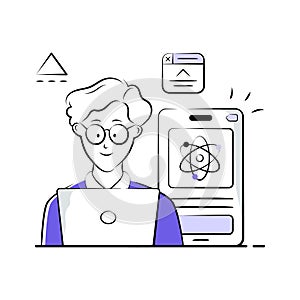 A stylized illustration of a programmer, working on a laptop and a mobile device.