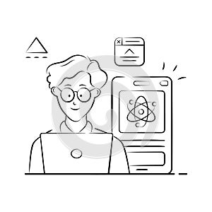 A stylized illustration of a programmer, working on a laptop and a mobile device.