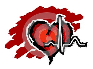 Stylized illustration of red heart with normal ECG.
