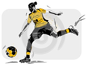 Stylized illustration of running soccer or football player with ball