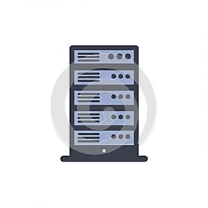 Stylized illustration of a server rack on a white background. The design features five