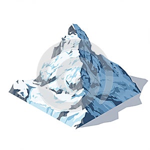Stylized illustration of a snow-capped mountain peak. The mountain features sharp,
