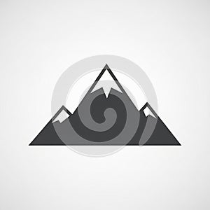 Stylized illustration of three mountain peaks. The central peak is the largest, with two smaller