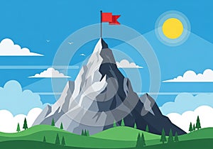 Includes a bright blue sky with fluffy white clouds and a prominent