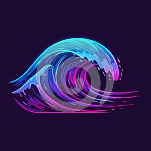 A stylized illustration of a wave with a neon glow effect against a dark background. T