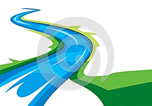A stylized illustration of a winding river flowing through a green