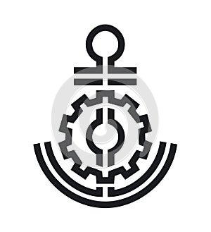 Stylized image of an anchor and a gear