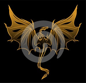 Stylized image of Dragon silhouette in black and golden colors