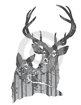 The stylized image of a pair of deer
